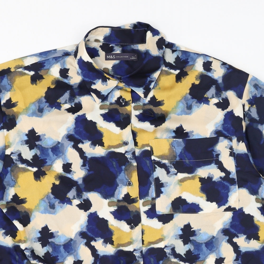 Marks and Spencer Womens Multicoloured Geometric Polyester Basic Button-Up Size 14 Collared