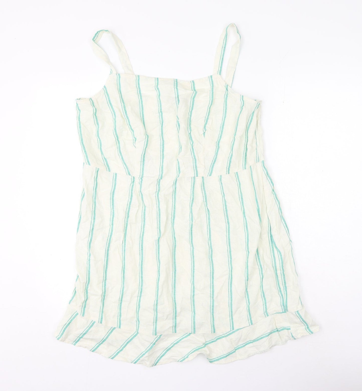 Marks and Spencer Womens White Striped Flax Basic Blouse Size 18 Square Neck