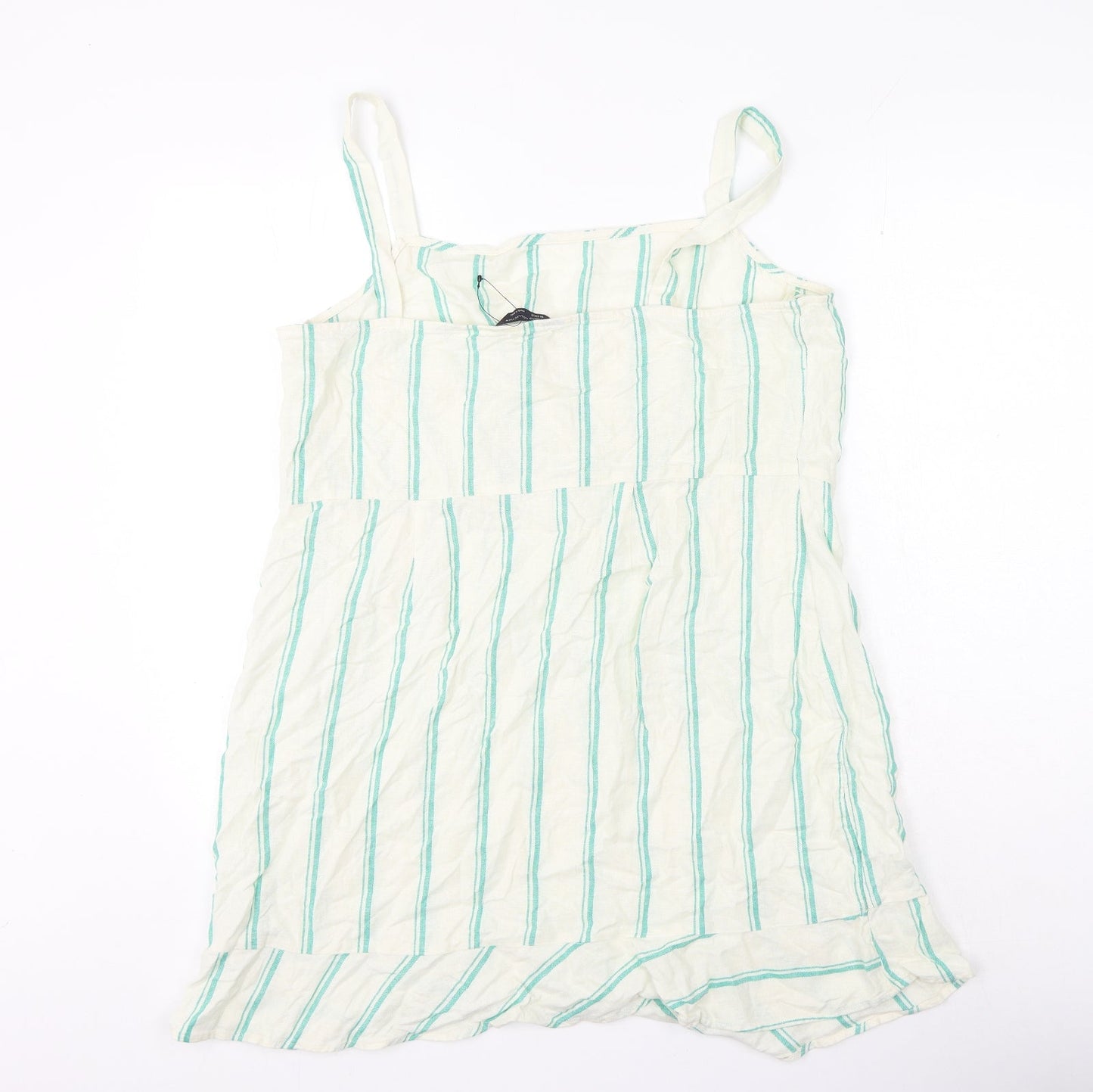 Marks and Spencer Womens White Striped Flax Basic Blouse Size 18 Square Neck