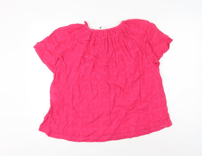 Marks & Spencer Womens Pink Cotton Basic Blouse Size 6 Round Neck