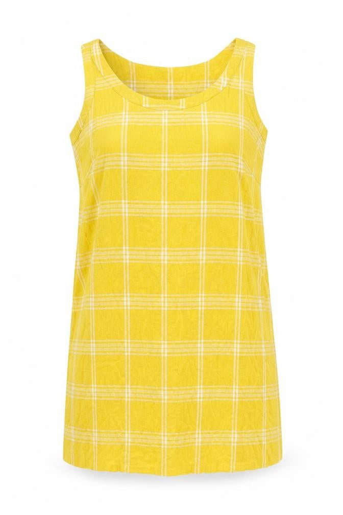Marks & Spencer Womens Yellow Check Flax Shift Size 10 Round Neck Pullover