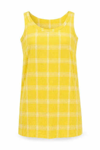 Marks & Spencer Womens Yellow Check Flax Shift Size 10 Round Neck Pullover