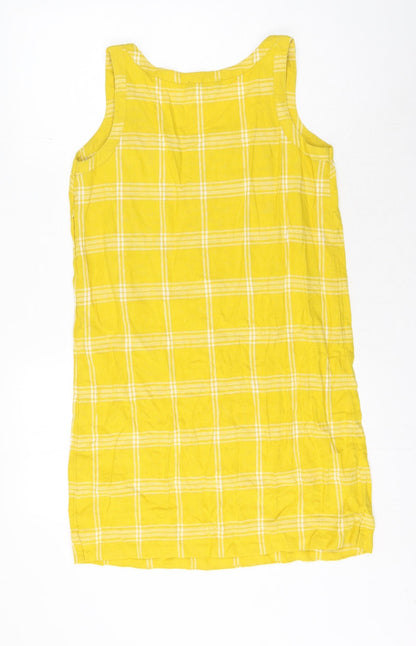 Marks & Spencer Womens Yellow Check Flax Shift Size 10 Round Neck Pullover