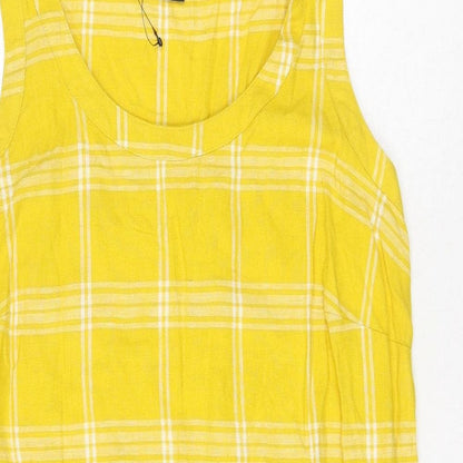Marks & Spencer Womens Yellow Check Flax Shift Size 10 Round Neck Pullover