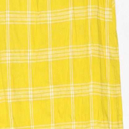 Marks & Spencer Womens Yellow Check Flax Shift Size 10 Round Neck Pullover