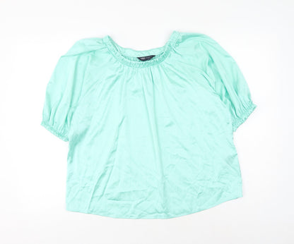 Marks & Spencer Womens Green Polyester Basic Blouse Size 8 Round Neck