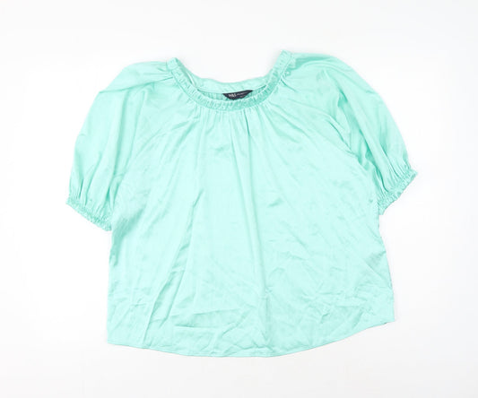 Marks and Spencer Womens Green Polyester Basic Blouse Size 8 Round Neck