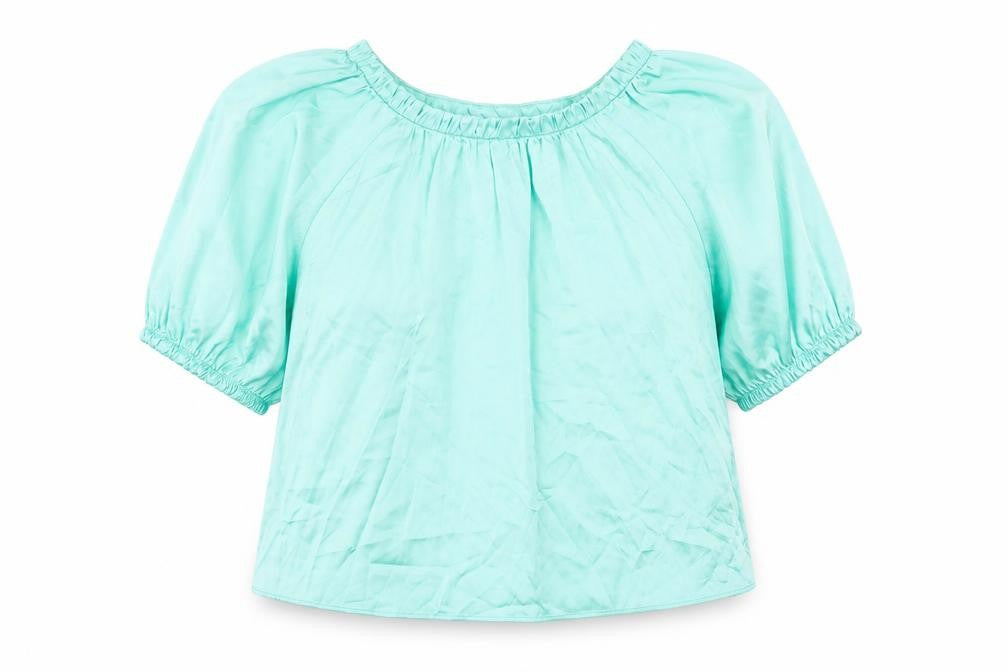 Marks & Spencer Womens Green Polyester Basic Blouse Size 8 Round Neck