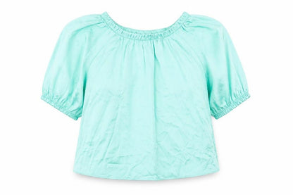 Marks & Spencer Womens Green Polyester Basic Blouse Size 8 Round Neck