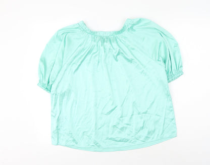 Marks & Spencer Womens Green Polyester Basic Blouse Size 8 Round Neck