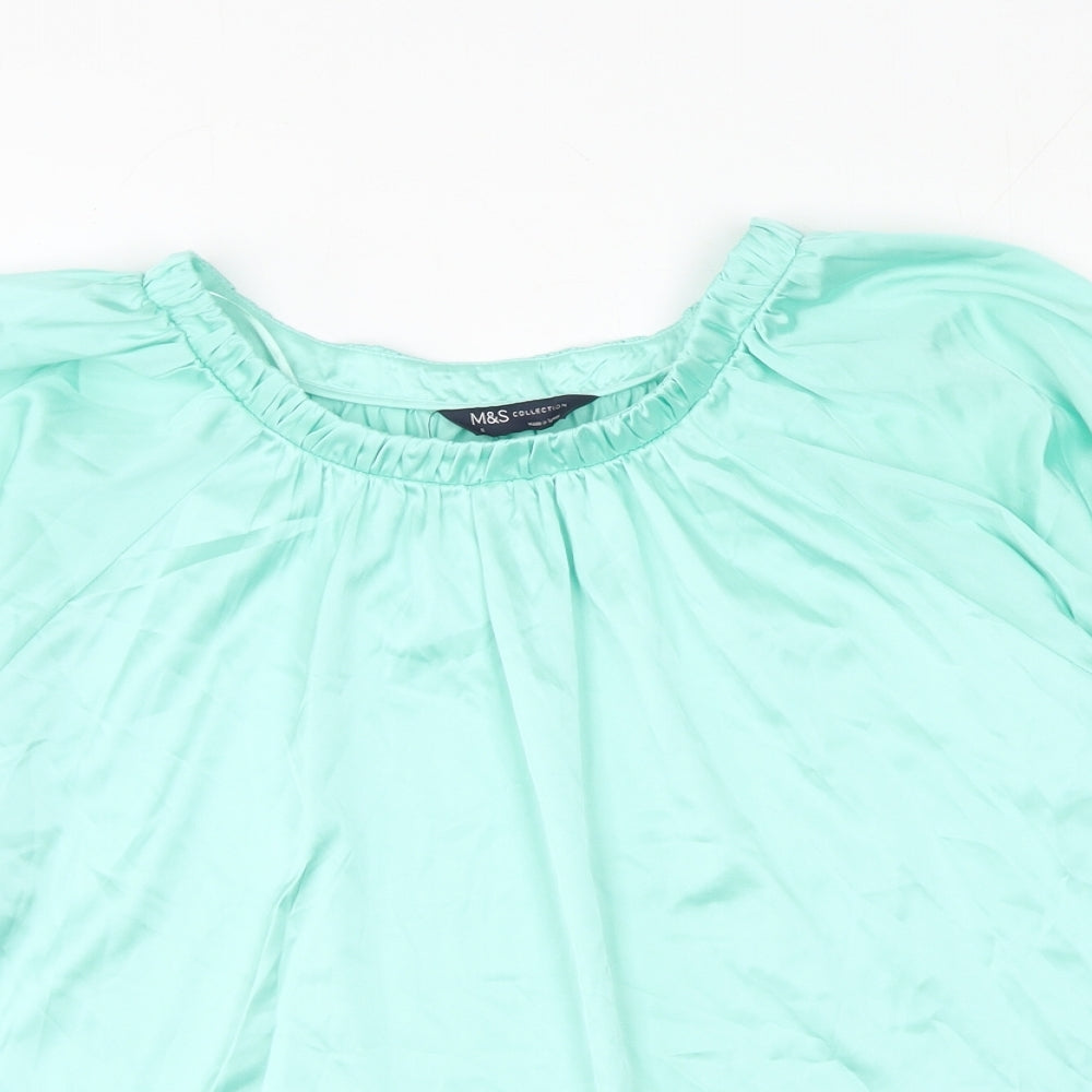 Marks and Spencer Womens Green Polyester Basic Blouse Size 8 Round Neck