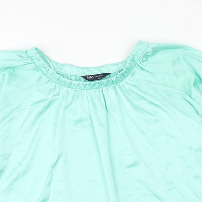 Marks & Spencer Womens Green Polyester Basic Blouse Size 8 Round Neck