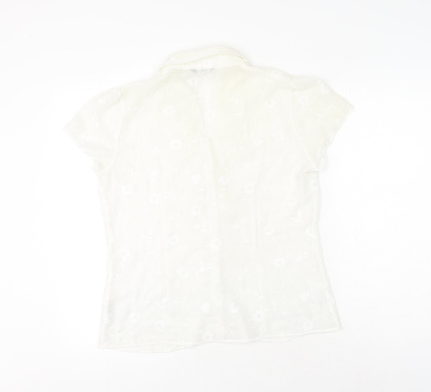 BHS Womens White Floral Polyester Basic Button-Up Size 14 V-Neck