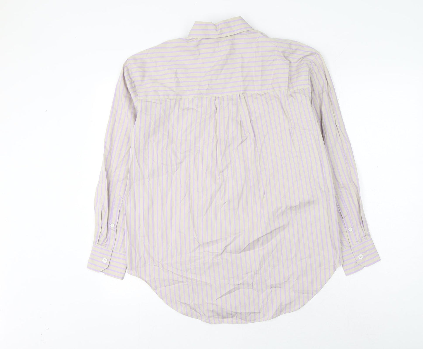 Marks and Spencer Womens Grey Striped Cotton Basic Button-Up Size 8 Collared