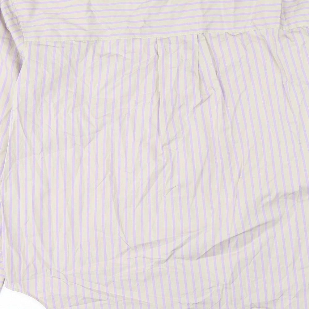 Marks and Spencer Womens Grey Striped Cotton Basic Button-Up Size 8 Collared