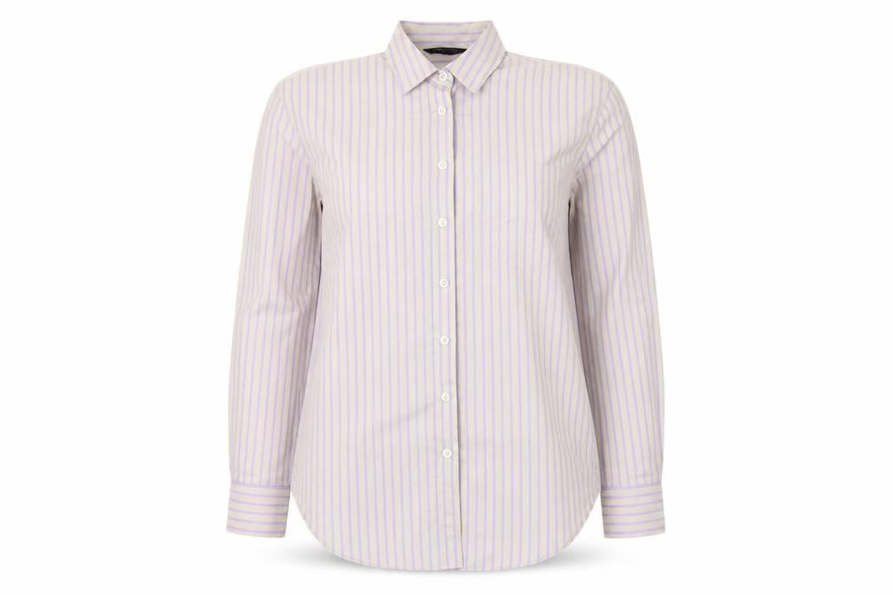 Marks & Spencer Womens Grey Striped Cotton Basic Button-Up Size 6 Collared
