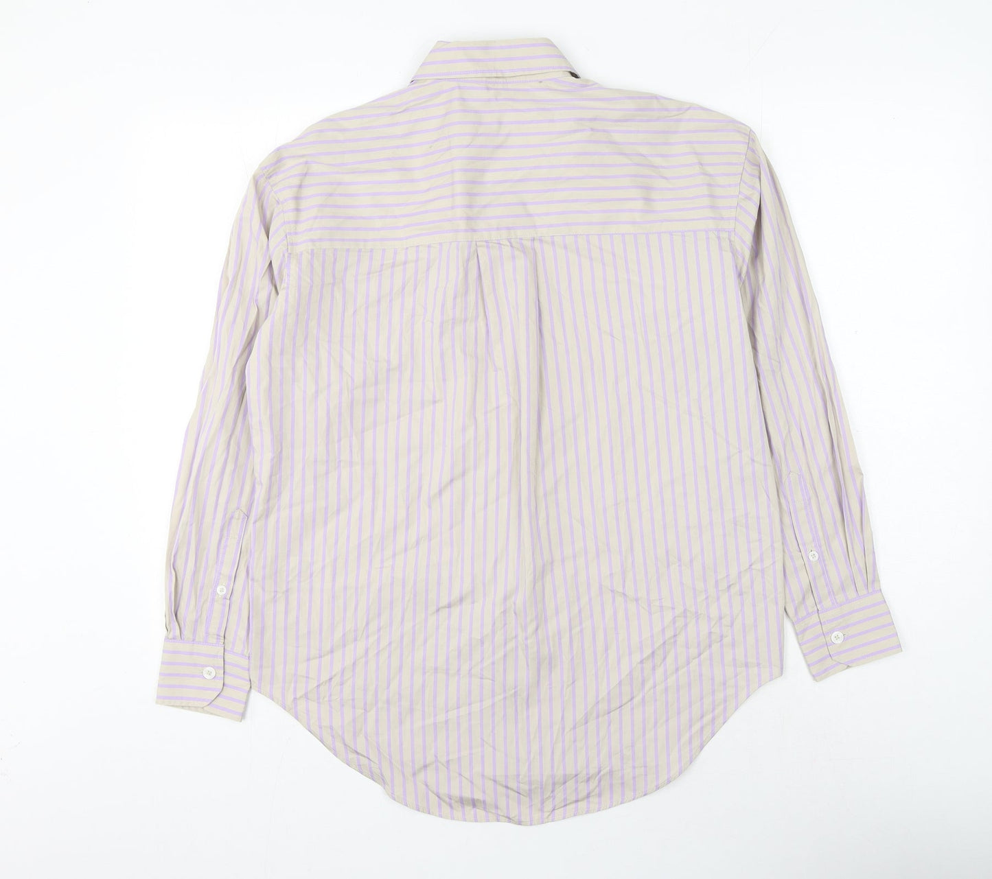 Marks and Spencer Womens Grey Striped Cotton Basic Button-Up Size 6 Collared