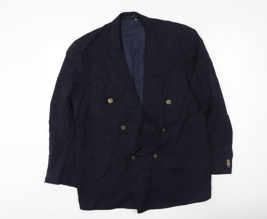 Button Hole Mens Blue Polyester Jacket Suit Jacket Size 46