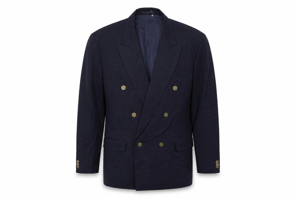 Button Hole Mens Blue Polyester Jacket Suit Jacket Size 46