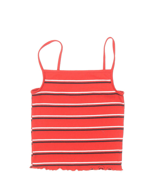 New Look Womens Red Striped Polyester Camisole Tank Size 8 Square Neck - Cropped