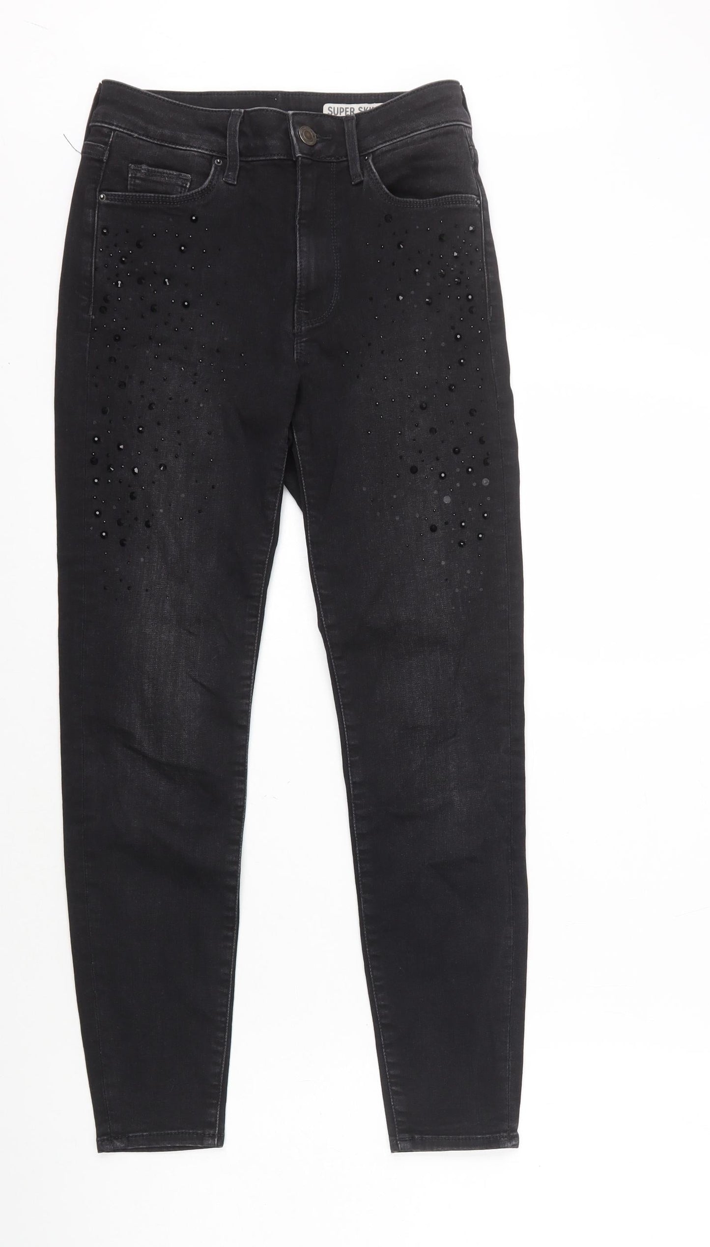 Marks and Spencer Womens Black Cotton Skinny Jeans Size 8 L26 in Regular Zip