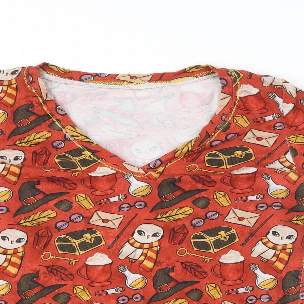 Preworn Womens Orange Geometric Polyester Basic Polo Size 10 V-Neck - Harry Potter