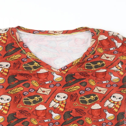 Preworn Womens Orange Geometric Polyester Basic Polo Size 10 V-Neck - Harry Potter