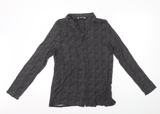 TU Womens Black Polka Dot Viscose Basic Button-Up Size 12 Collared