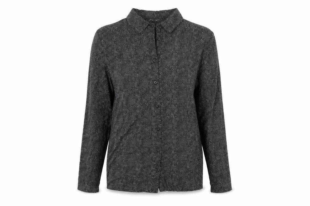 TU Womens Black Polka Dot Viscose Basic Button-Up Size 12 Collared