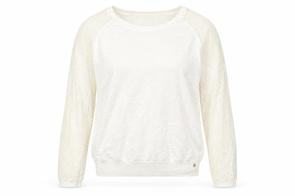 Only Womens White Round Neck 100% Cotton Pullover Jumper Size L - Lace Trim