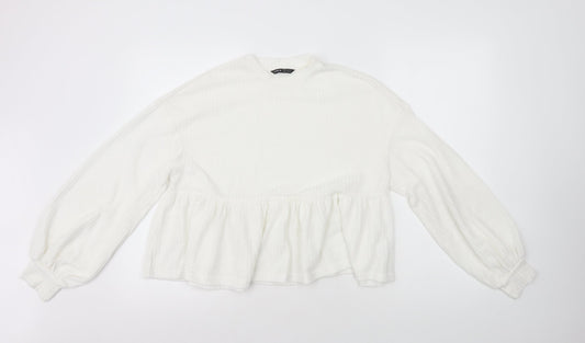 SheIn Womens White Polyester Basic T-Shirt Size XS Round Neck - Peplum