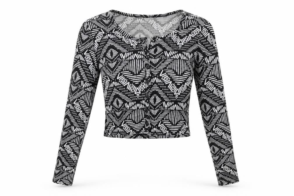 H&M Womens Black Geometric Polyester Basic T-Shirt Size S Scoop Neck