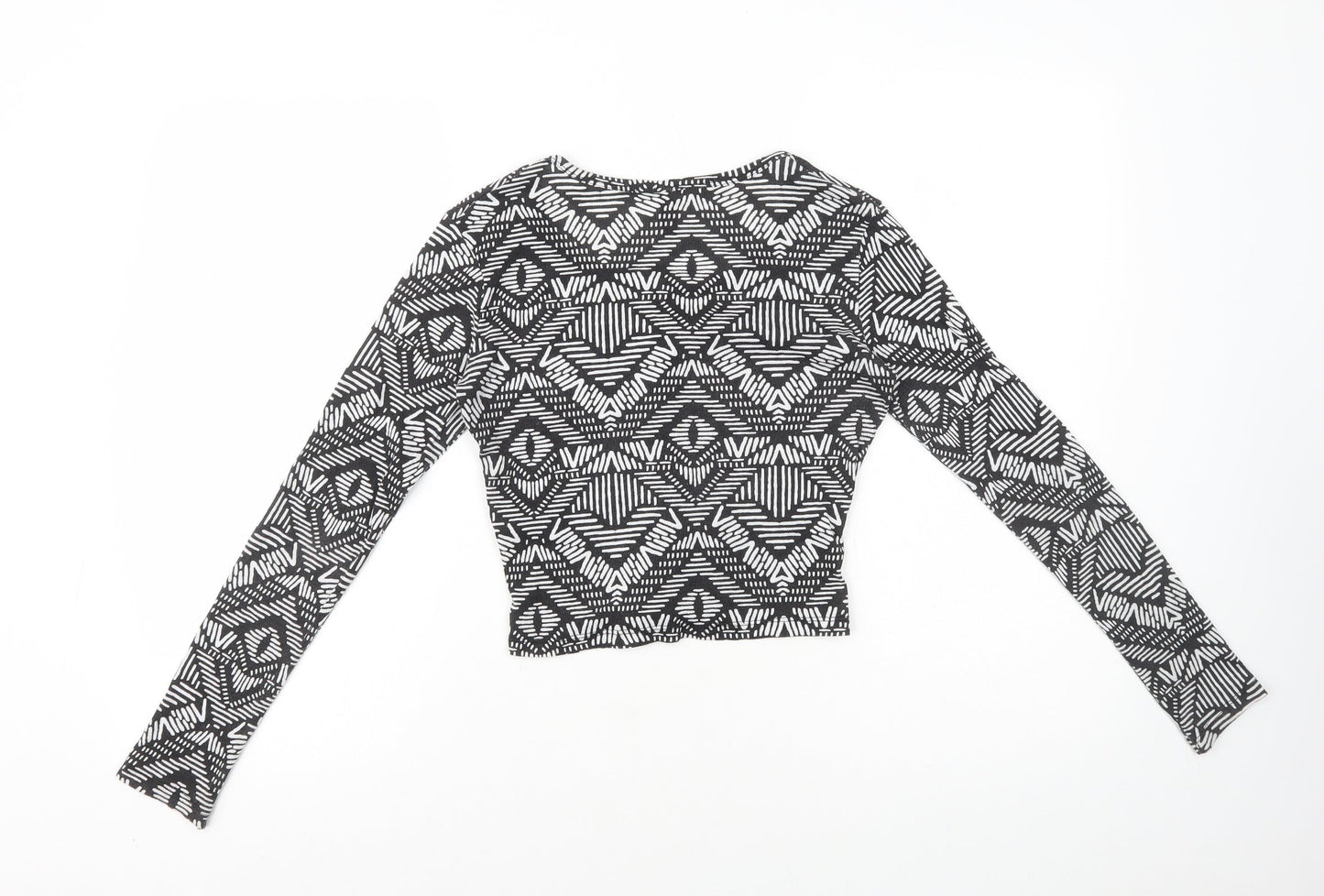 H&M Womens Black Geometric Polyester Basic T-Shirt Size S Scoop Neck