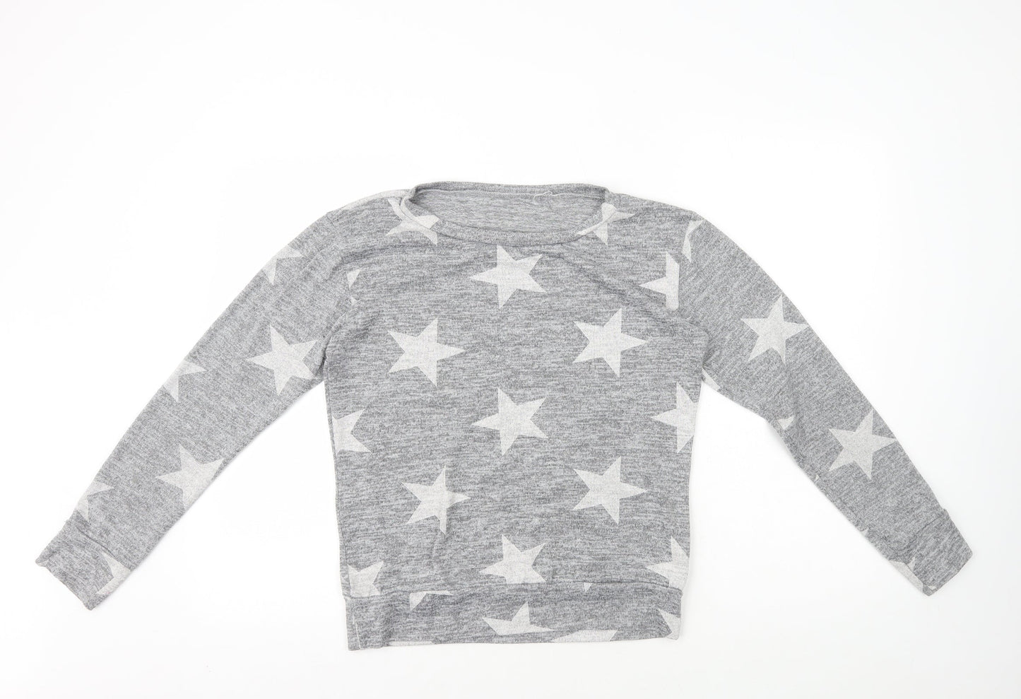 Preworn Womens Grey Geometric Polyester Basic T-Shirt Size M Round Neck - Star Print