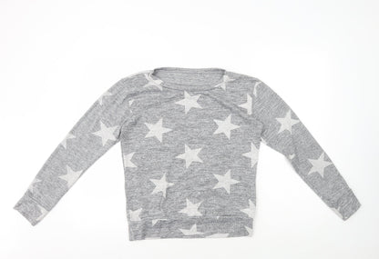 Preworn Womens Grey Geometric Polyester Basic T-Shirt Size M Round Neck - Star Print