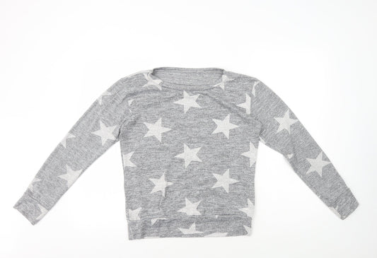 Preworn Womens Grey Geometric Polyester Basic T-Shirt Size M Round Neck - Star Print