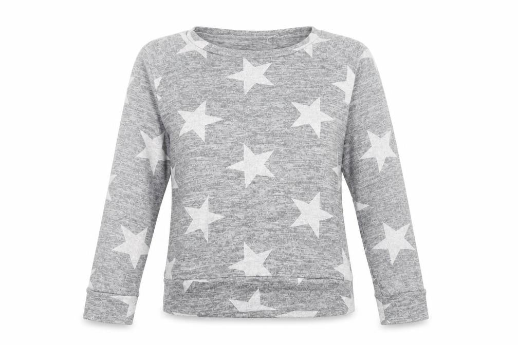 Preworn Womens Grey Geometric Polyester Basic T-Shirt Size M Round Neck - Star Print