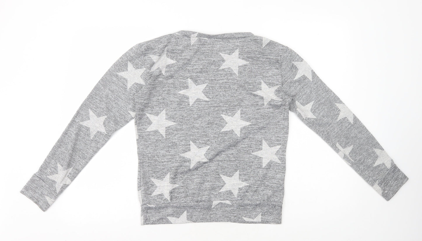Preworn Womens Grey Geometric Polyester Basic T-Shirt Size M Round Neck - Star Print
