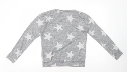 Preworn Womens Grey Geometric Polyester Basic T-Shirt Size M Round Neck - Star Print