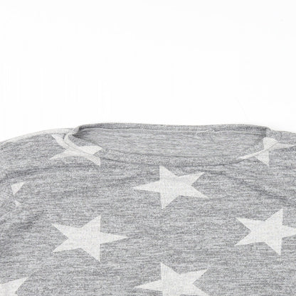 Preworn Womens Grey Geometric Polyester Basic T-Shirt Size M Round Neck - Star Print