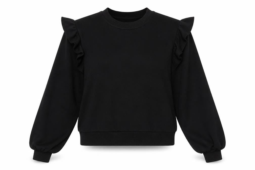 Primark Womens Black Polyester Pullover Sweatshirt Size 2XS Pullover - Ruffle Shoulder