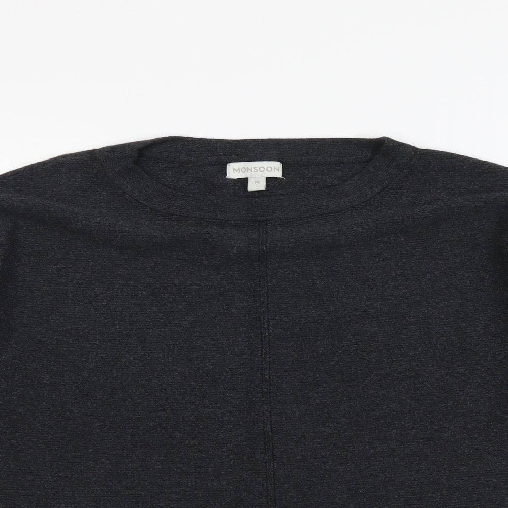 Monsoon Womens Grey Round Neck Viscose Henley Jumper Size M