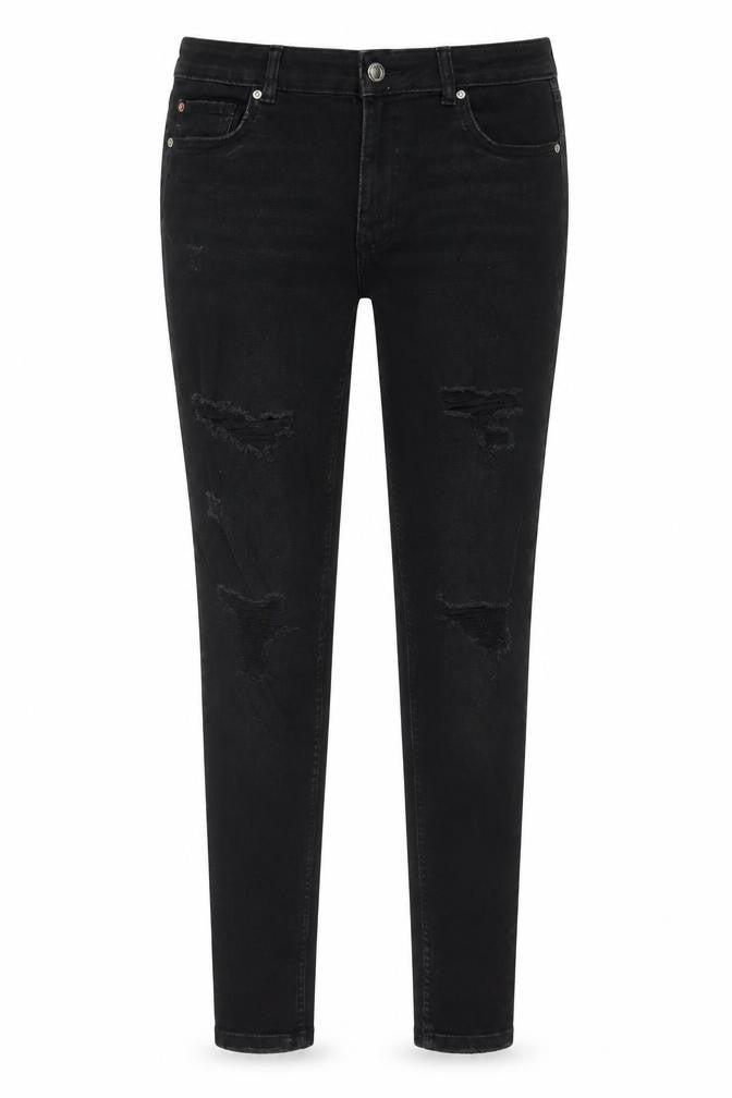 Denim & Co. Womens Black Cotton Skinny Jeans Size 12 L28 in Regular Button - Distressed Look