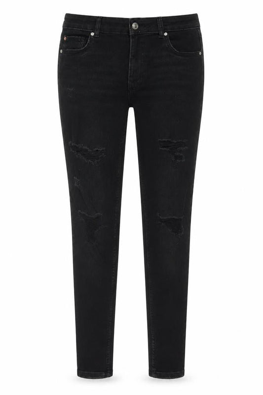 Denim & Co. Womens Black Cotton Skinny Jeans Size 12 L28 in Regular Button - Distressed Look
