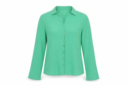 Primark Womens Green Polyester Basic Button-Up Size 8 Collared