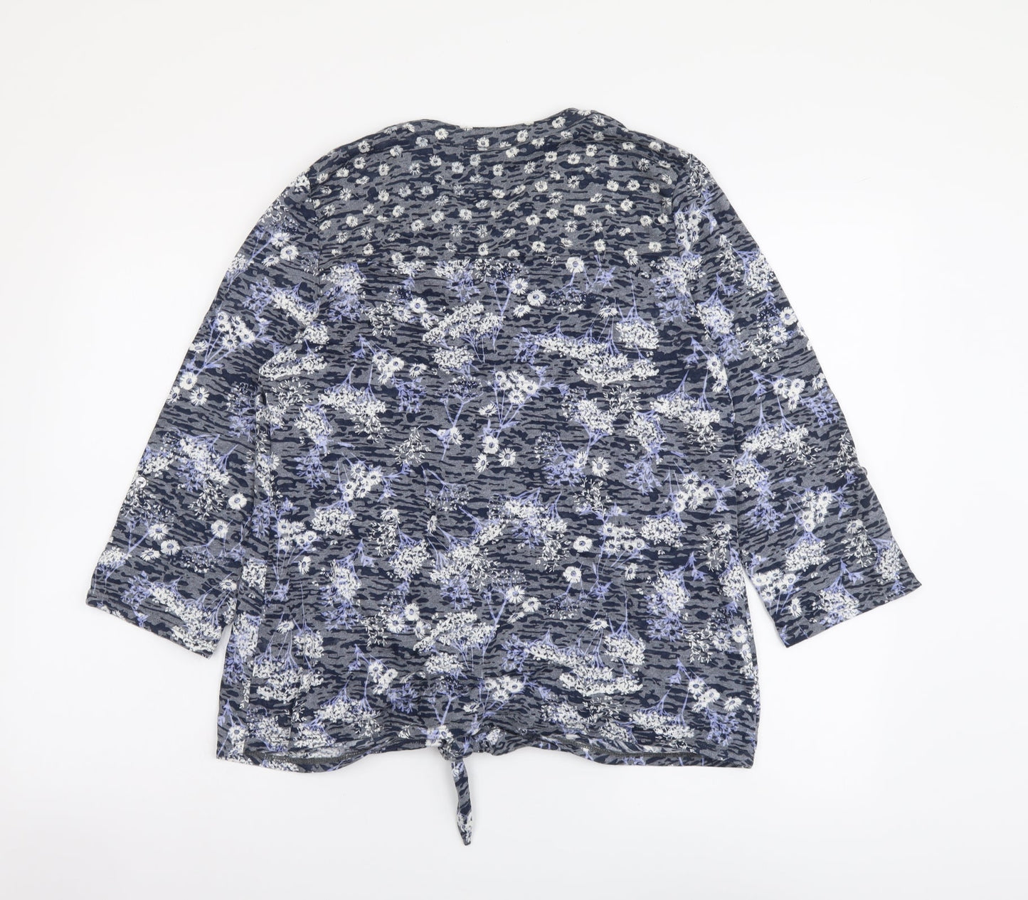 Roman Womens Grey Floral Polyester Basic Button-Up Size 12 V-Neck