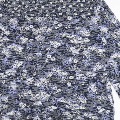 Roman Womens Grey Floral Polyester Basic Button-Up Size 12 V-Neck