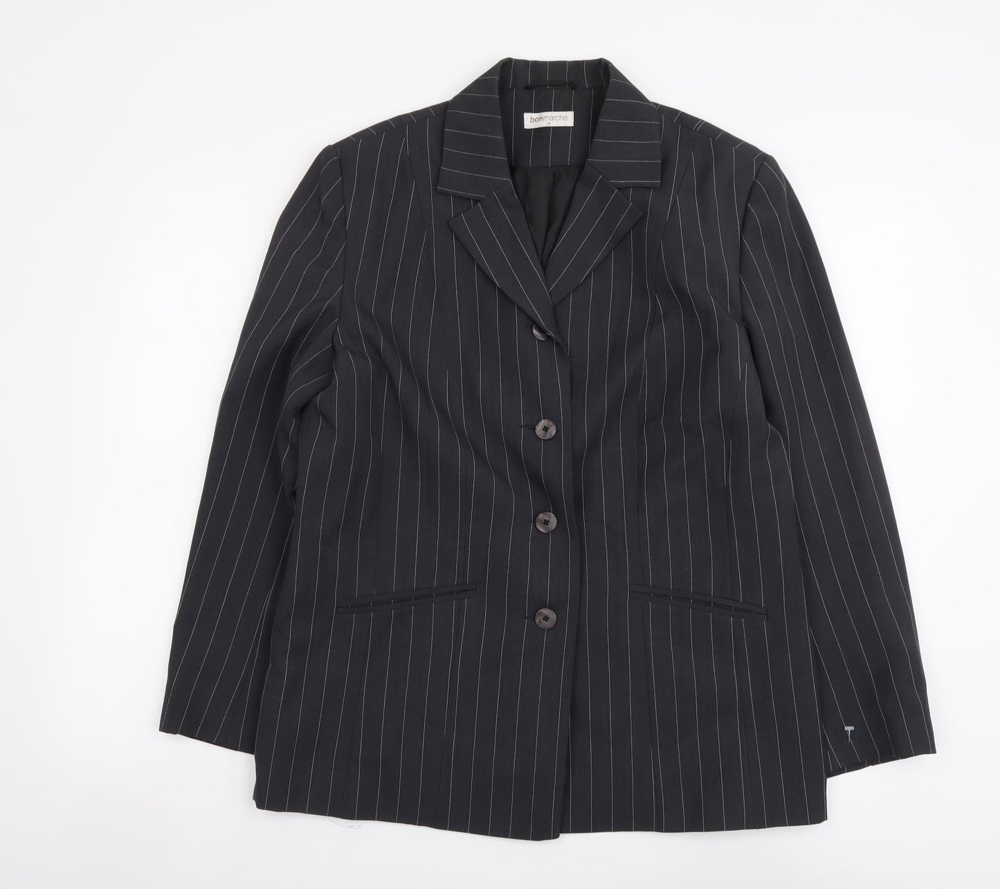 Bonmarché Womens Grey Striped Polyester Jacket Suit Jacket Size 14