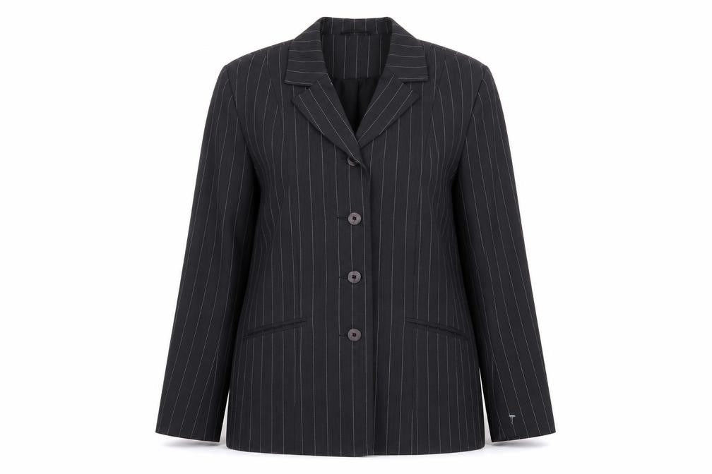 Bonmarché Womens Grey Striped Polyester Jacket Suit Jacket Size 14