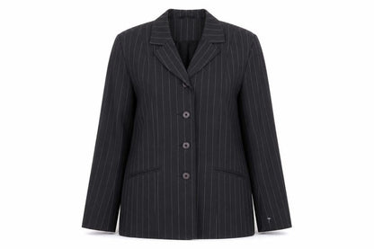 Bonmarché Womens Grey Striped Polyester Jacket Suit Jacket Size 14
